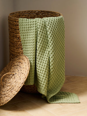Chalk | Cotton | Waffle | Bath Towel | Frosted Green