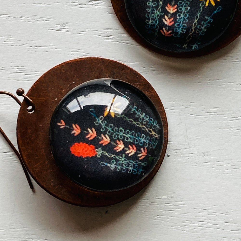 Round Copper Earrings with Glass - Kumaon