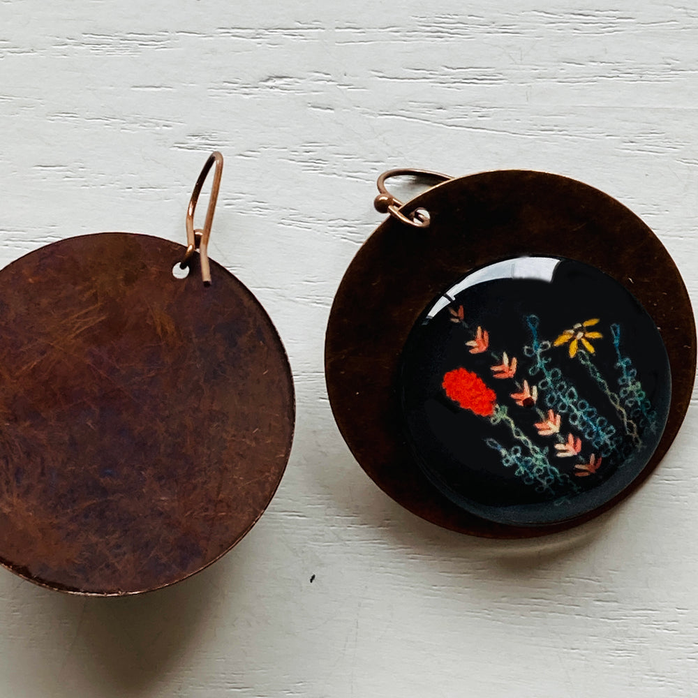 Round Copper Earrings with Glass - Kumaon