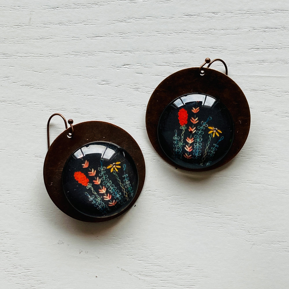 Round Copper Earrings with Glass - Kumaon