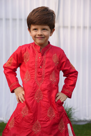 Pure Silk Kurta With Hand Embroidered Chikankari Jaali Booti Kurta