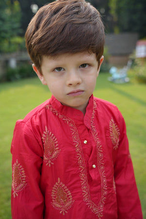 Pure Silk Kurta With Hand Embroidered Chikankari Jaali Booti Kurta
