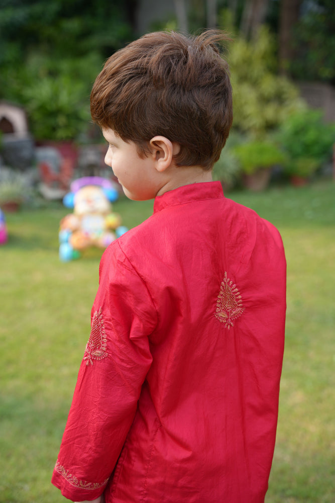 Pure Silk Kurta With Hand Embroidered Chikankari Jaali Booti Kurta