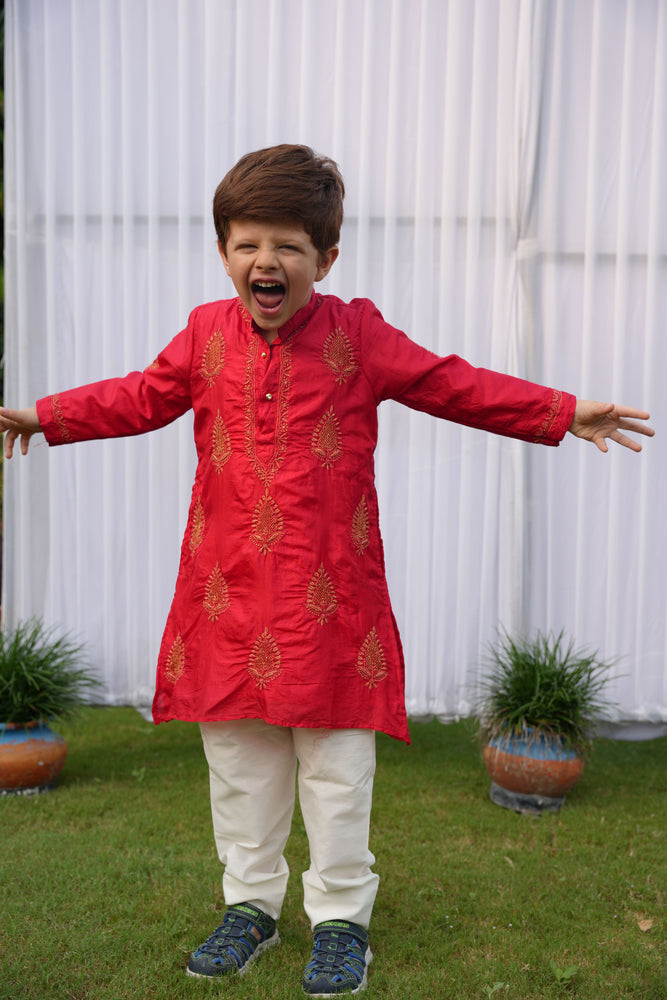 Pure Silk Kurta With Hand Embroidered Chikankari Jaali Booti Kurta