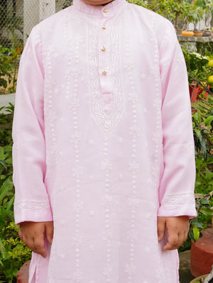 Soft Peach Kurta Adorned With Unique Circle Chikankari Bootis