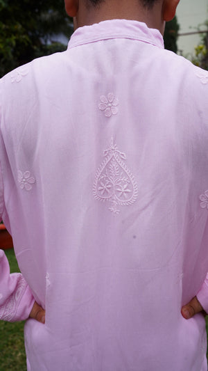 Soft Peach Kurta Adorned With Unique Circle Chikankari Bootis