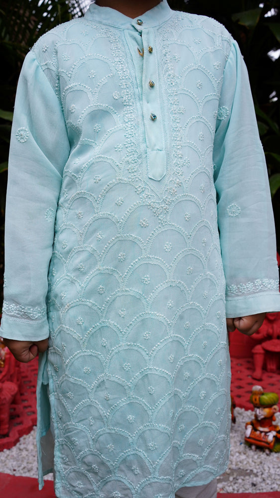 Sky Blue Rainbow Jaal Hand Embroidered Chikankari Kurta