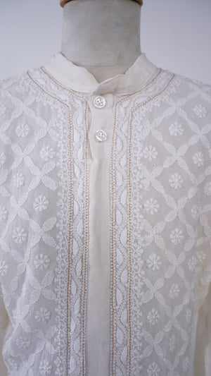 Sherwani Style Chikankari Jaal Kurta With Gold Ari Work