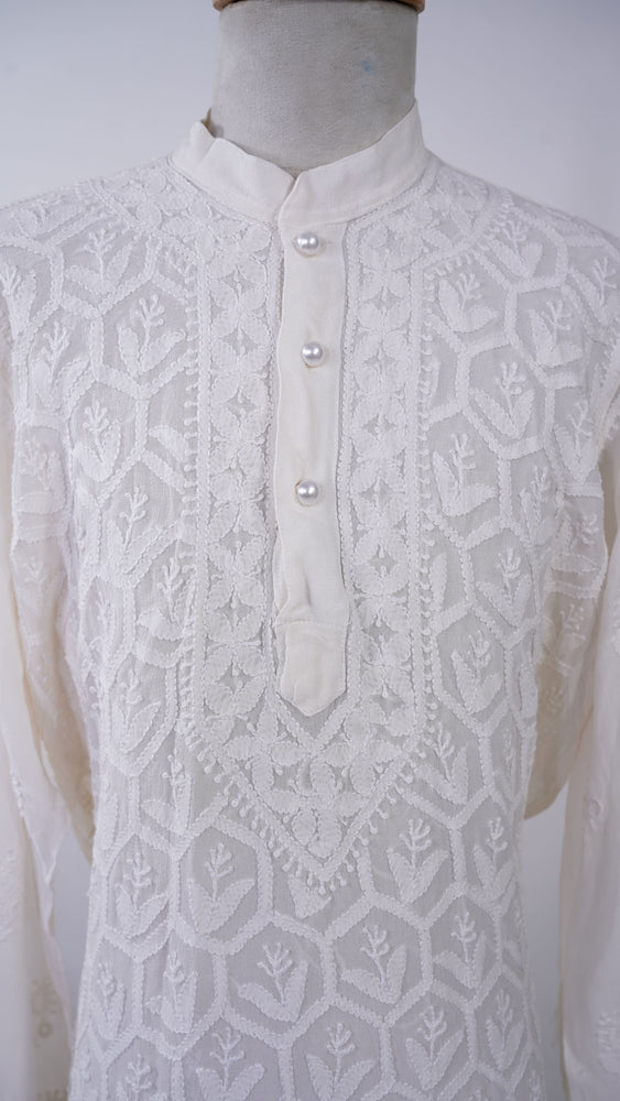 Real Chikankari Jaal Embroidered Kurta On Pure Gorgette
