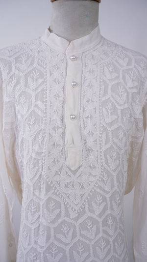 Real Chikankari Jaal Embroidered Kurta On Pure Gorgette