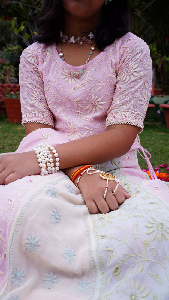 Rajkumari Multi Coloured Chikankari Lehenga With Cut Dana And Hand Embroidery