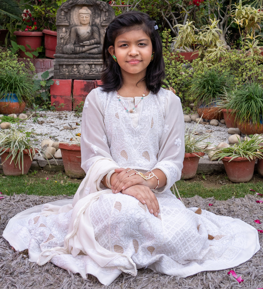 Exquisite Hand Embroidered Full Jaal Chikankari Lehenga.
