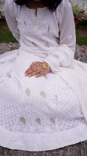 Exquisite Hand Embroidered Full Jaal Chikankari Lehenga.