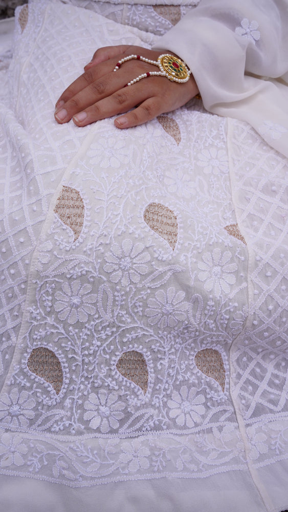 Exquisite Hand Embroidered Full Jaal Chikankari Lehenga.