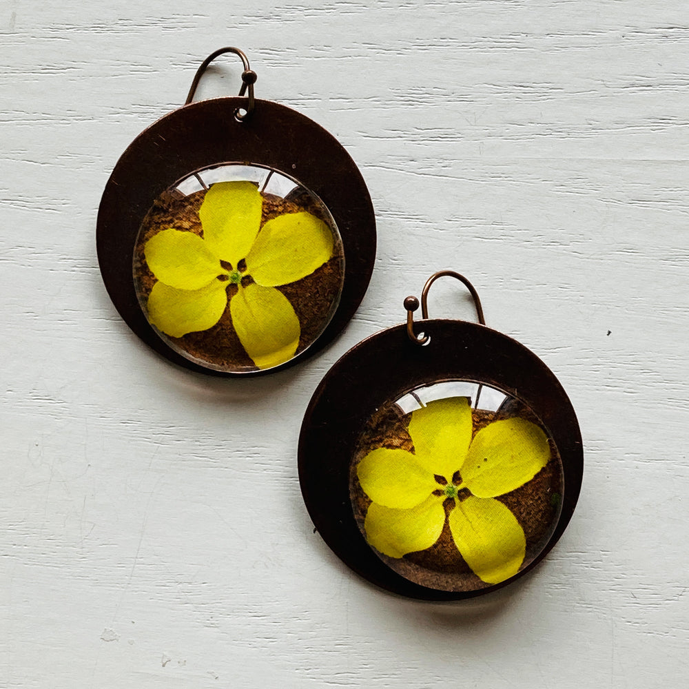 Round Copper Earrings with Glass - Laburnum