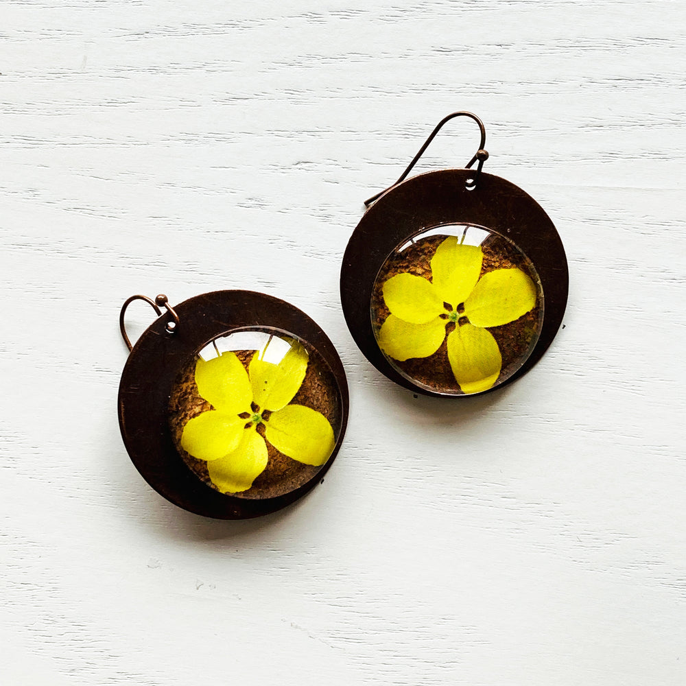 Round Copper Earrings with Glass - Laburnum