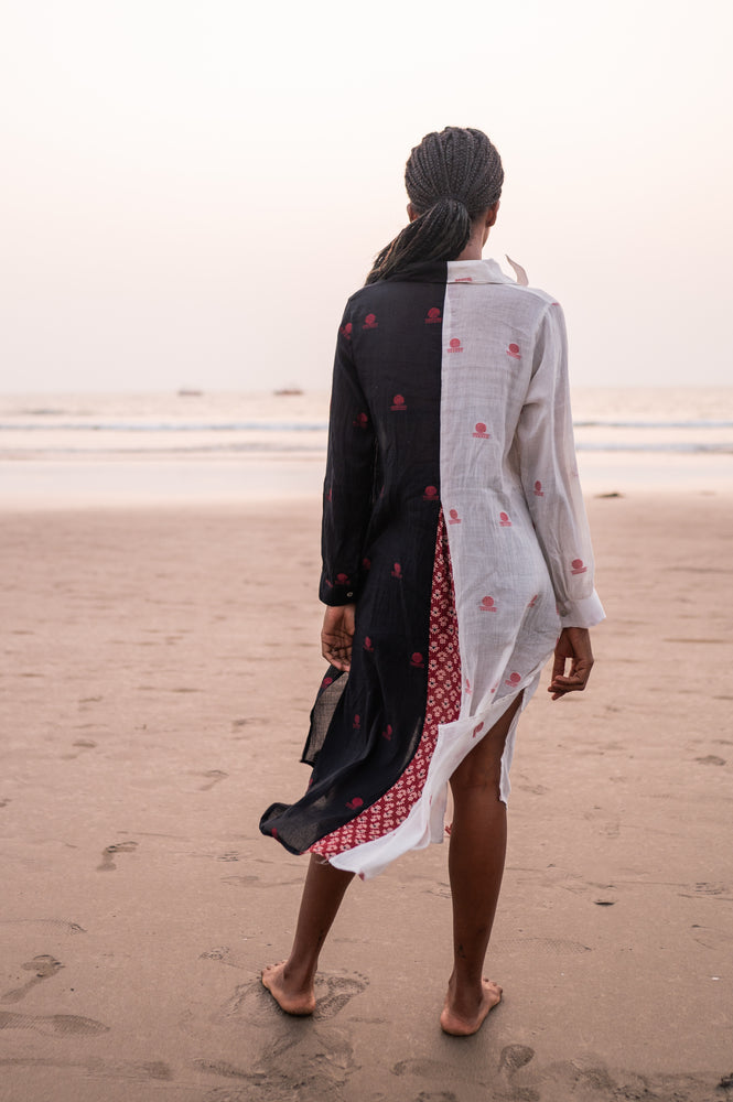 Black And White Jamdani Shirt Dress