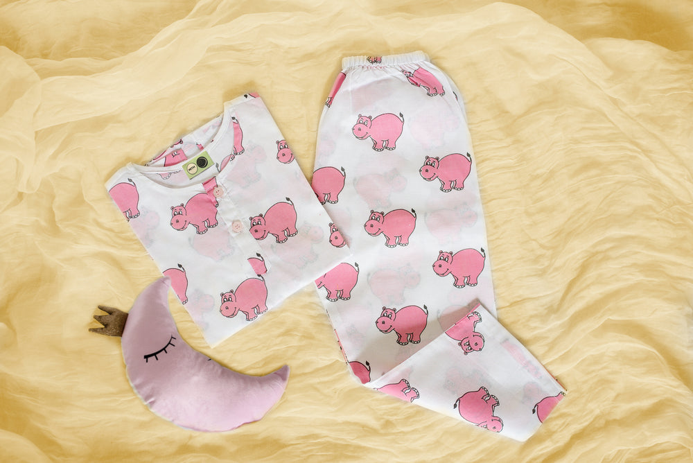 The Cheerful Hippo- Unisex Kids Cotton Nightwear