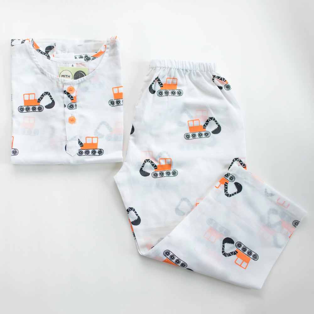 Mighty Bulldozer - Unisex Kids Cotton Nightwear