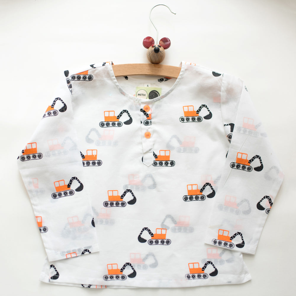 Mighty Bulldozer - Unisex Kids Cotton Nightwear