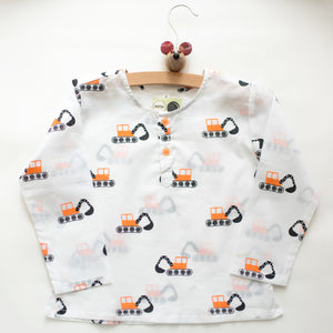 Mighty Bulldozer - Unisex Kids Cotton Nightwear