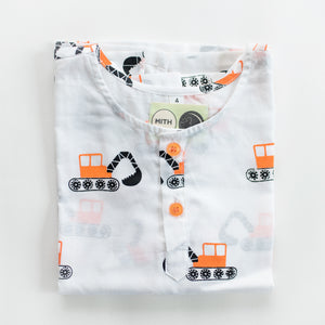 Mighty Bulldozer - Unisex Kids Cotton Nightwear