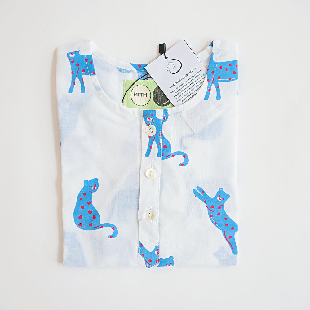 Blue Panther- Unisex Kids Cotton Nightwear