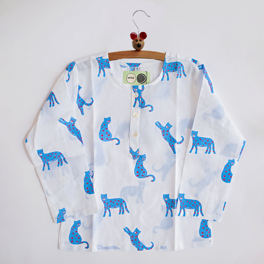 Blue Panther- Unisex Kids Cotton Nightwear