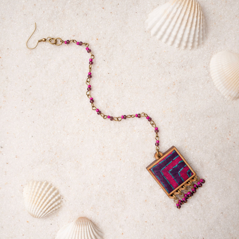 Pink Purple Kantha Repurposed Silk Fabric and Wood Tikka