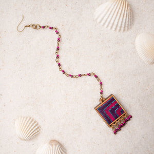 Pink Purple Kantha Repurposed Silk Fabric and Wood Tikka
