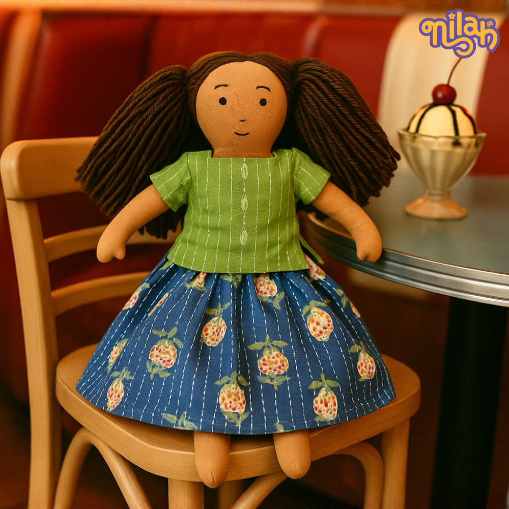 Single Doll - Mira- Nilah's Younger Sister in Classic Blue , Warm, Cotton Fabric Toy