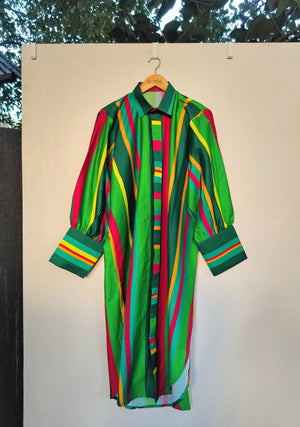 Multicolour Stripes Shirt Dress (Shades of Green)