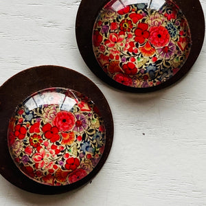 Round Copper Earrings with Glass - Naqashi