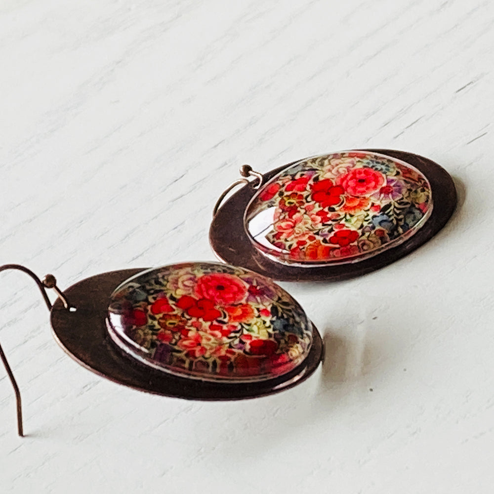 Round Copper Earrings with Glass - Naqashi