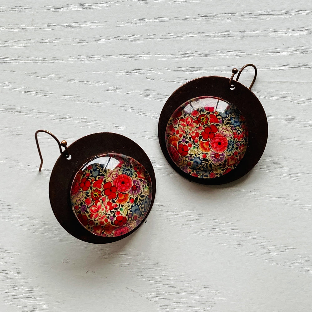 Round Copper Earrings with Glass - Naqashi