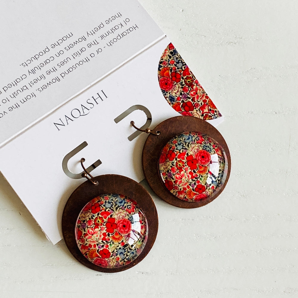 Round Copper Earrings with Glass - Naqashi