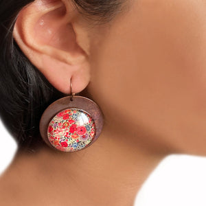 Round Copper Earrings with Glass - Naqashi