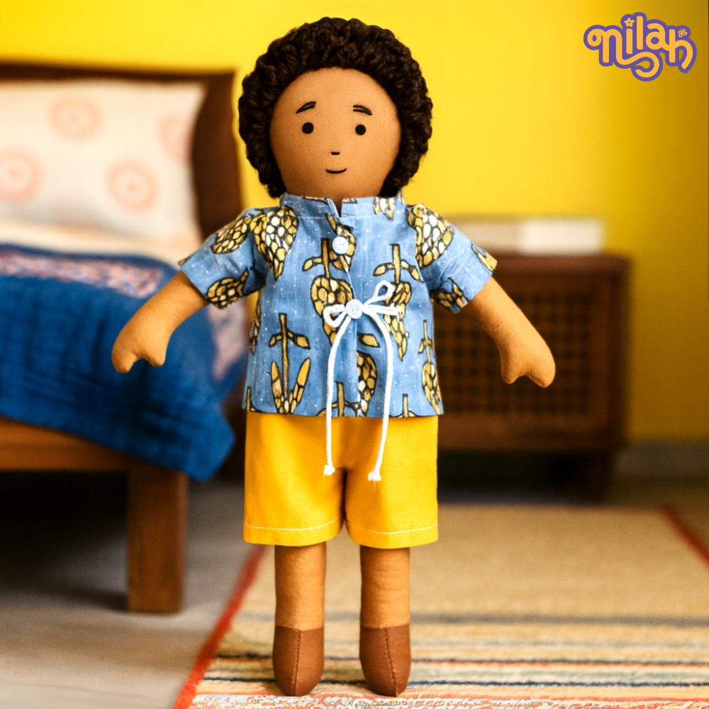 Single Doll - Raagu - Nilah's Younger Brother in Blue Shirt, Warm, Cotton Fabric Toy