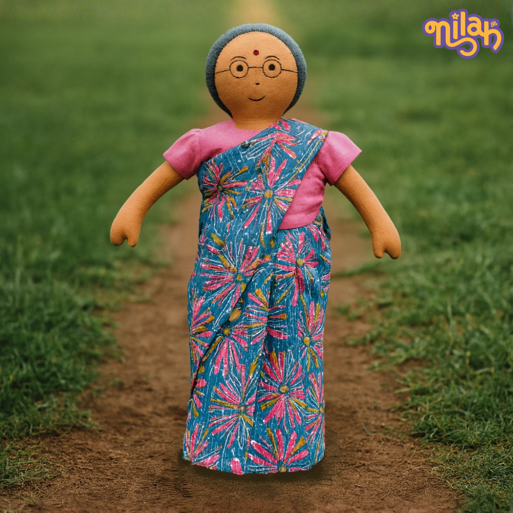 Single Doll - Nilah's Tatha in Blue Saree, Warm, Cotton Fabric Toy