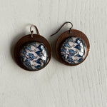 Round Copper Earrings with Glass - Patachitra Bird