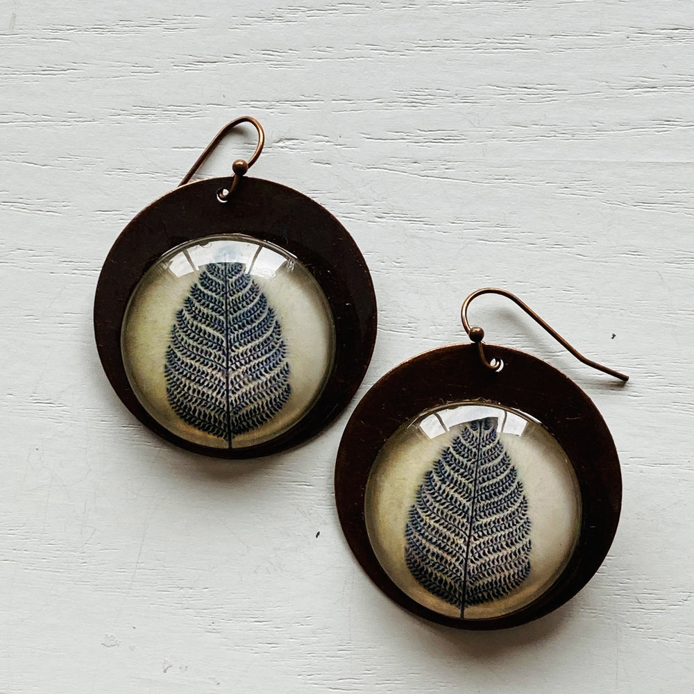 Round Copper Earrings with Glass - Patachitra Tree