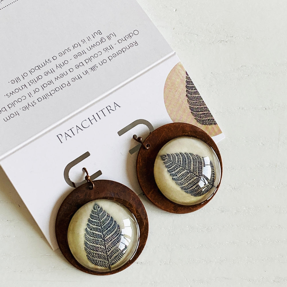 Round Copper Earrings with Glass - Patachitra Tree