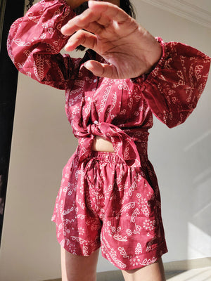 Plum Shirt-Shorts Co-ord Set