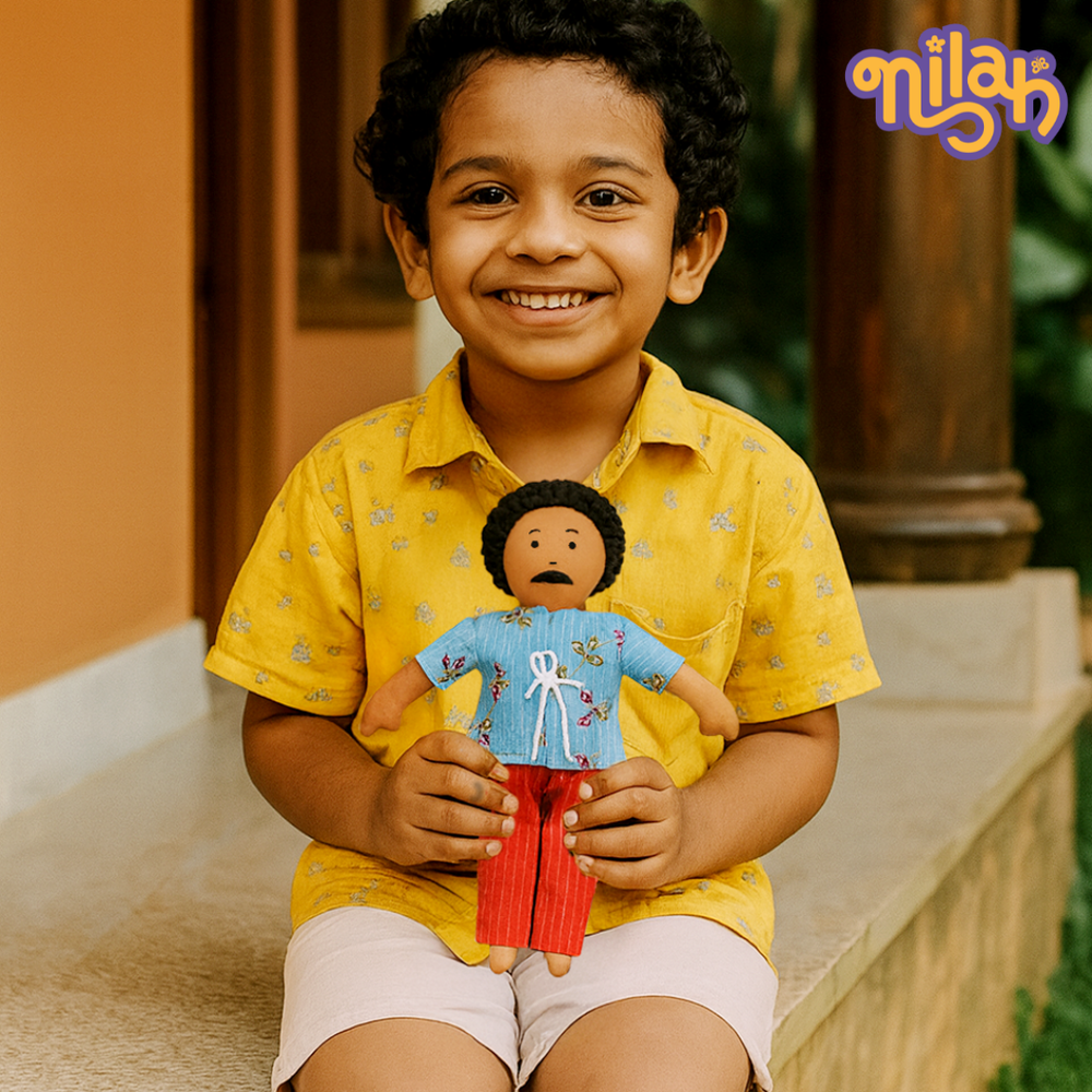Single Doll - Nilah's Appa in Blue Shirt, Warm, Cotton Fabric Toy