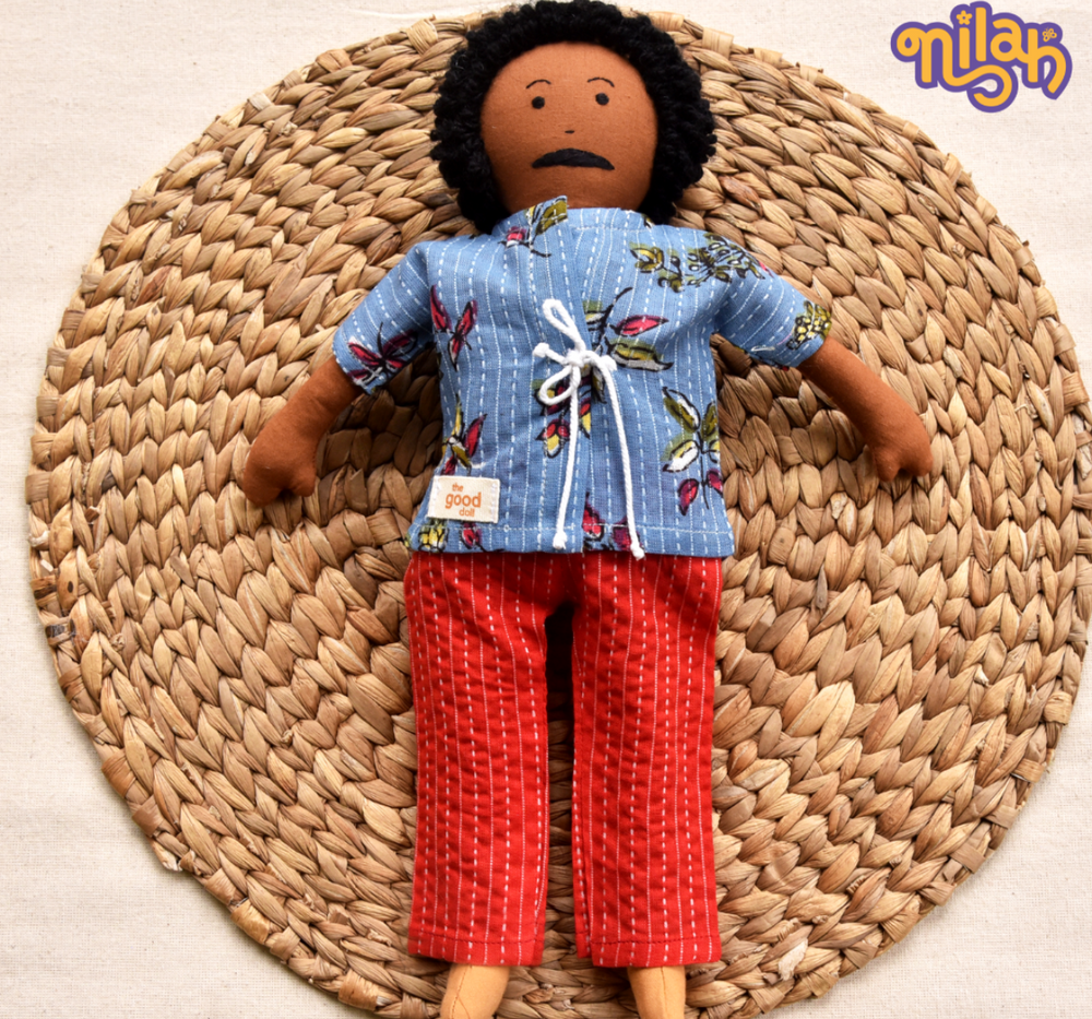 Single Doll - Nilah's Appa in Blue Shirt, Warm, Cotton Fabric Toy
