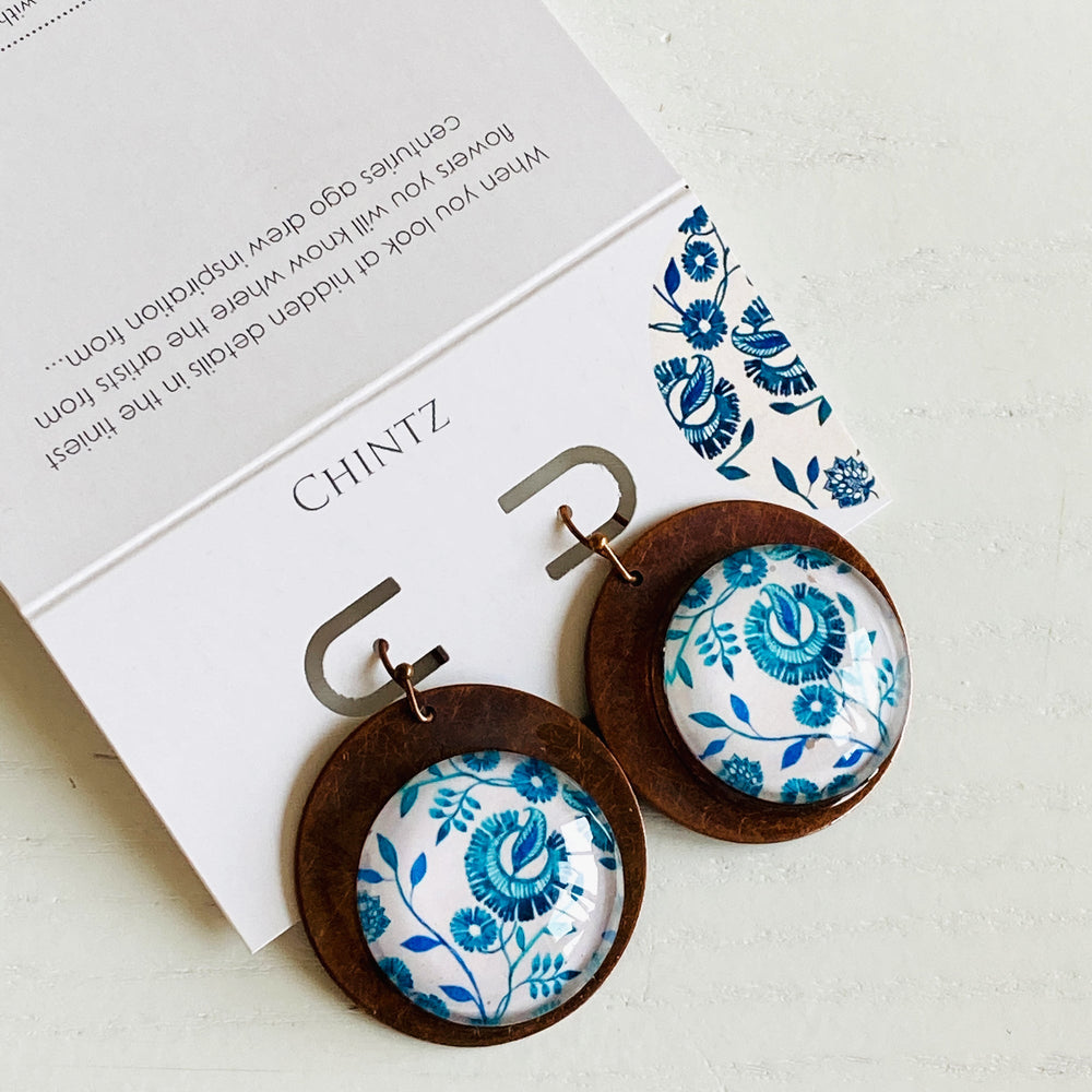 Round Copper Earrings with Glass - Chintz