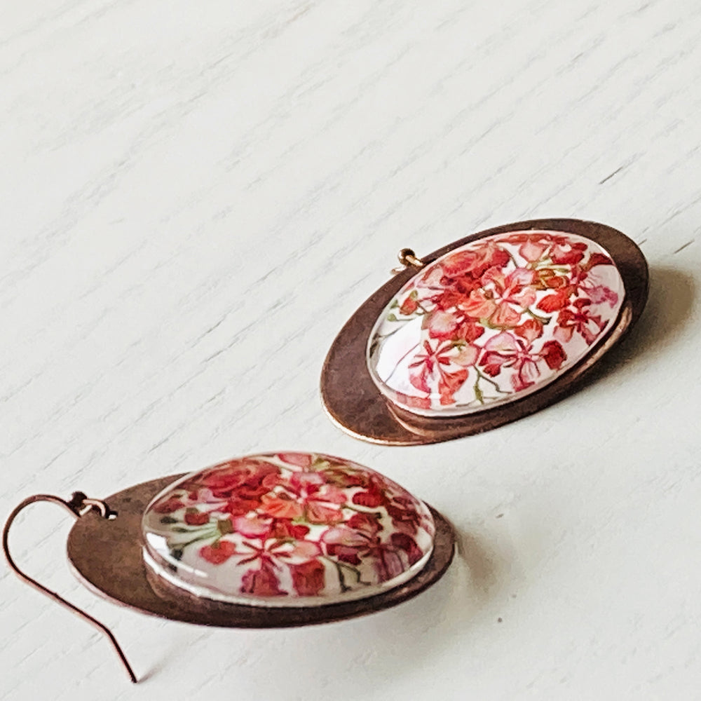 Round Copper Earrings with Glass - Gulmohar