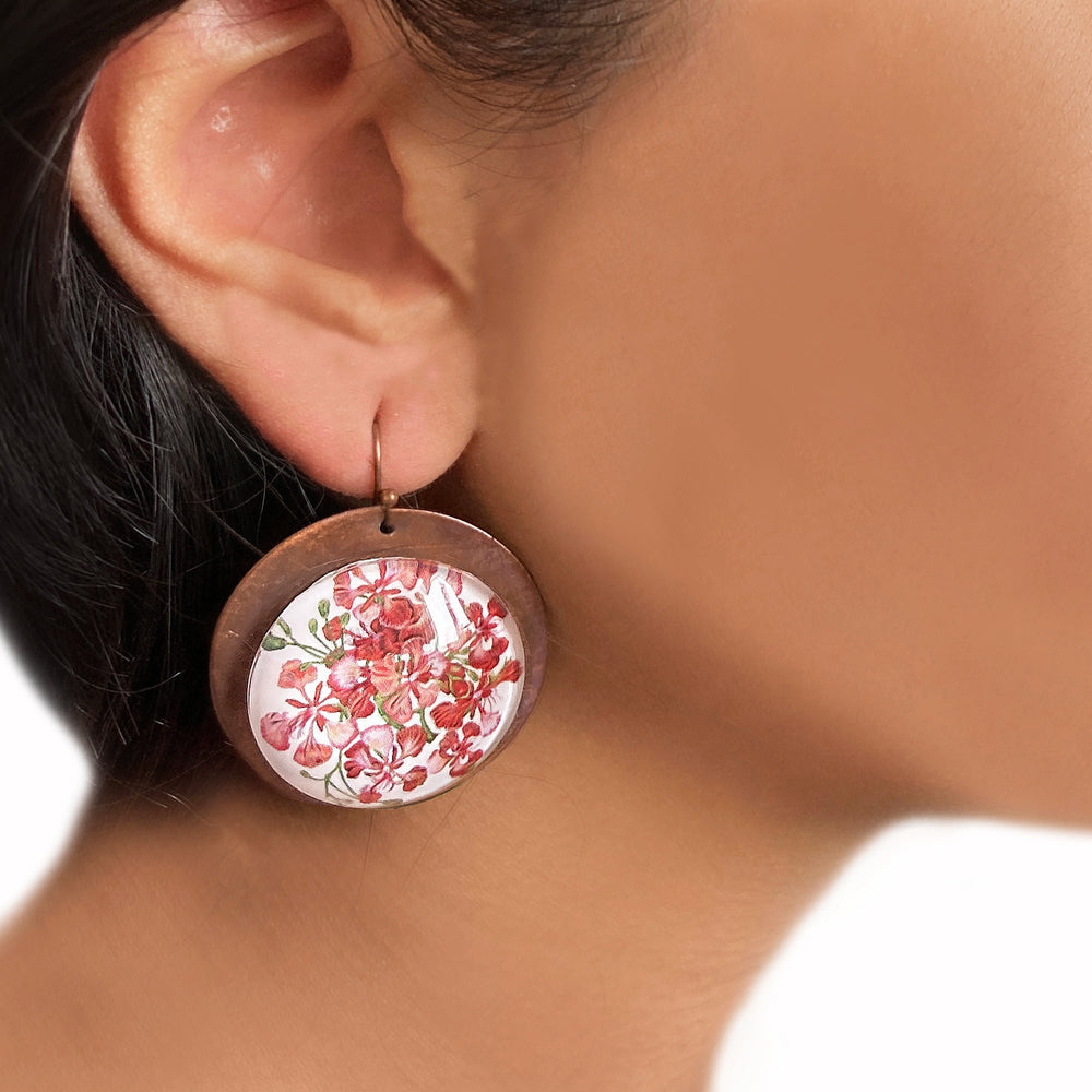 Round Copper Earrings with Glass - Gulmohar