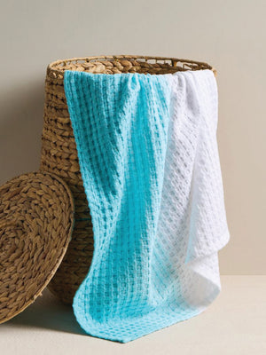 Dip Dye | Cotton | Waffle | Bath Towel | White aqua