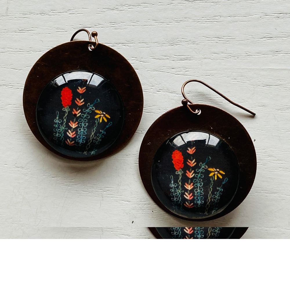 Round Copper Earrings with Glass - Kumaon